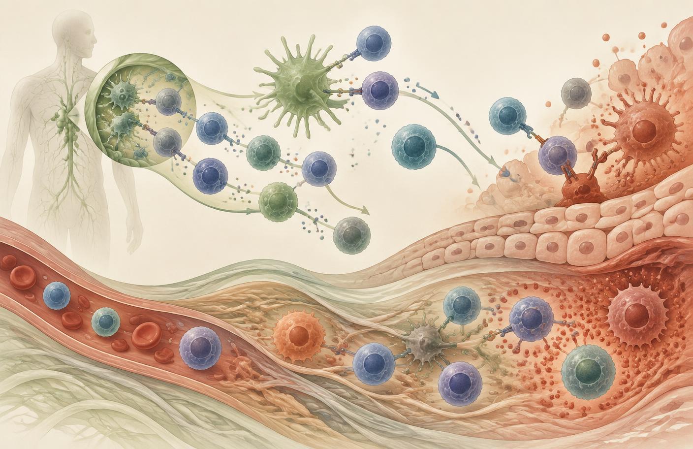 Scientific illustration of immune dysregulation and tissue inflammation